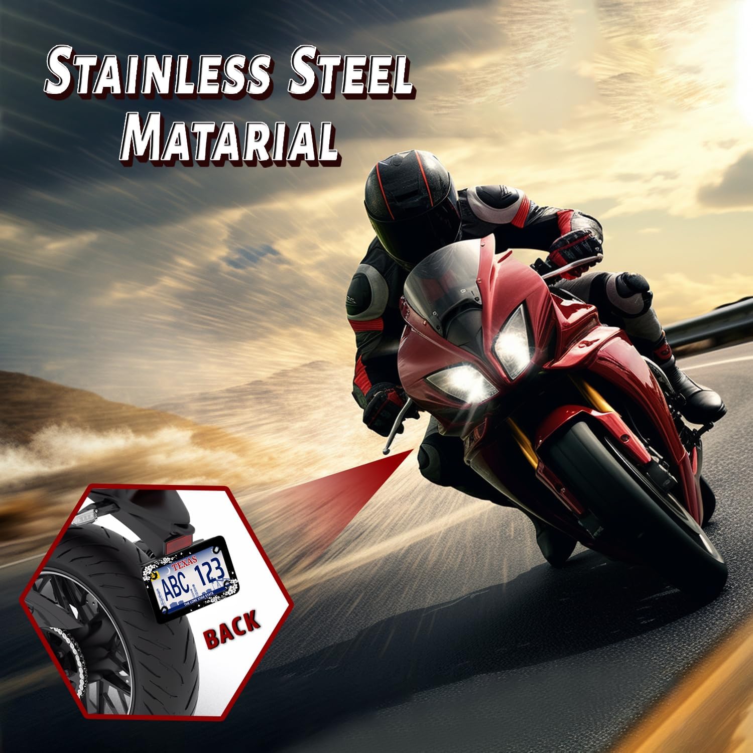 Black White Cherry Blossom Motorcycle License Plate Frame Stainless Steel Butterfly Tag Holder 4 Holes Floral Motorcycle Accessory with Screws Nut Caps 7.7" x4.5 for Bike Motorcycle