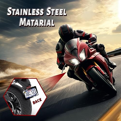 Miniatura 3 de Marco de placa de matrícula de motocicleta de flor de cerezo blanco y negro, soporte de etiqueta de mariposa de acero inoxidable, 4 agujeros,