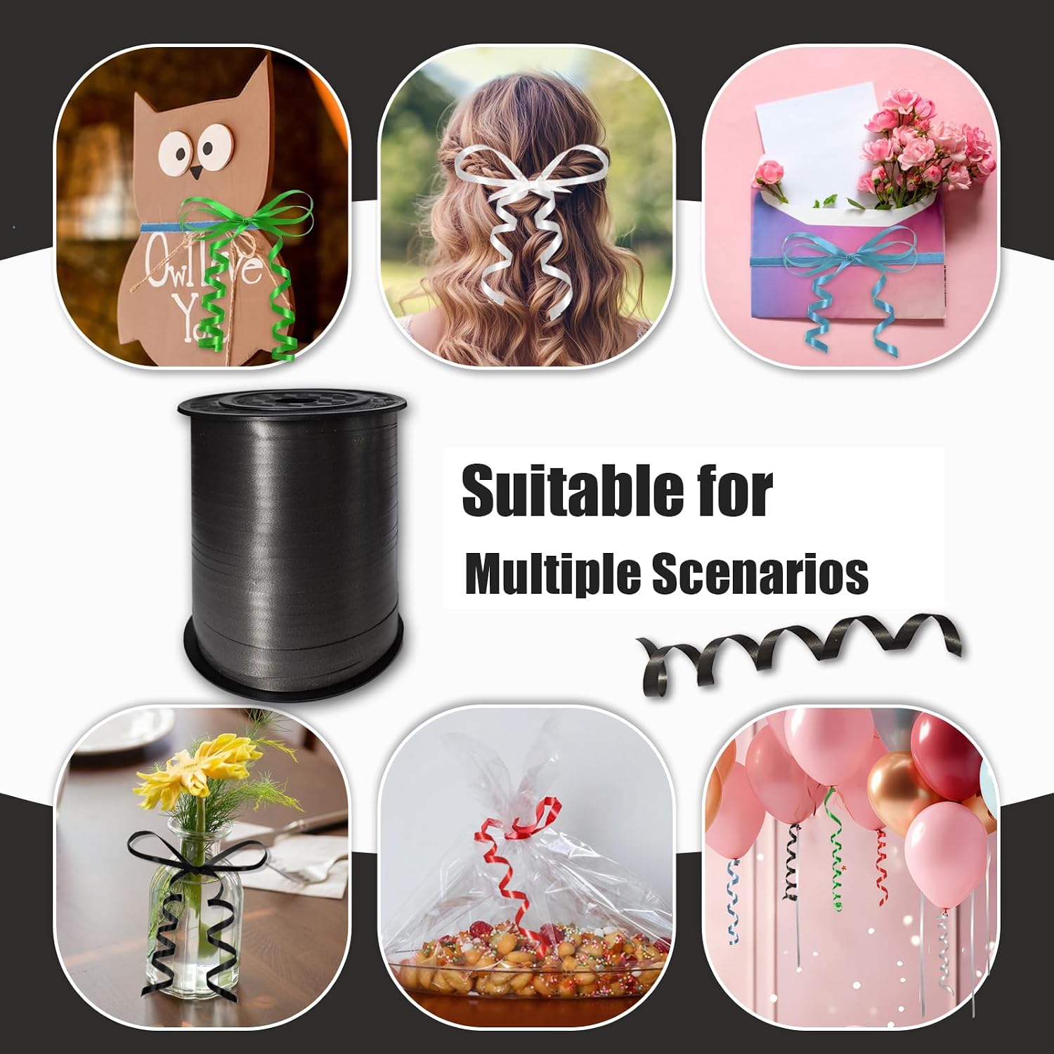 500 Yards Curling Ribbon， Black Balloon String Ribbon，for Gift Wrapping，Party Decoration, Wedding,Birthday，Art Crafts, Florist Flower