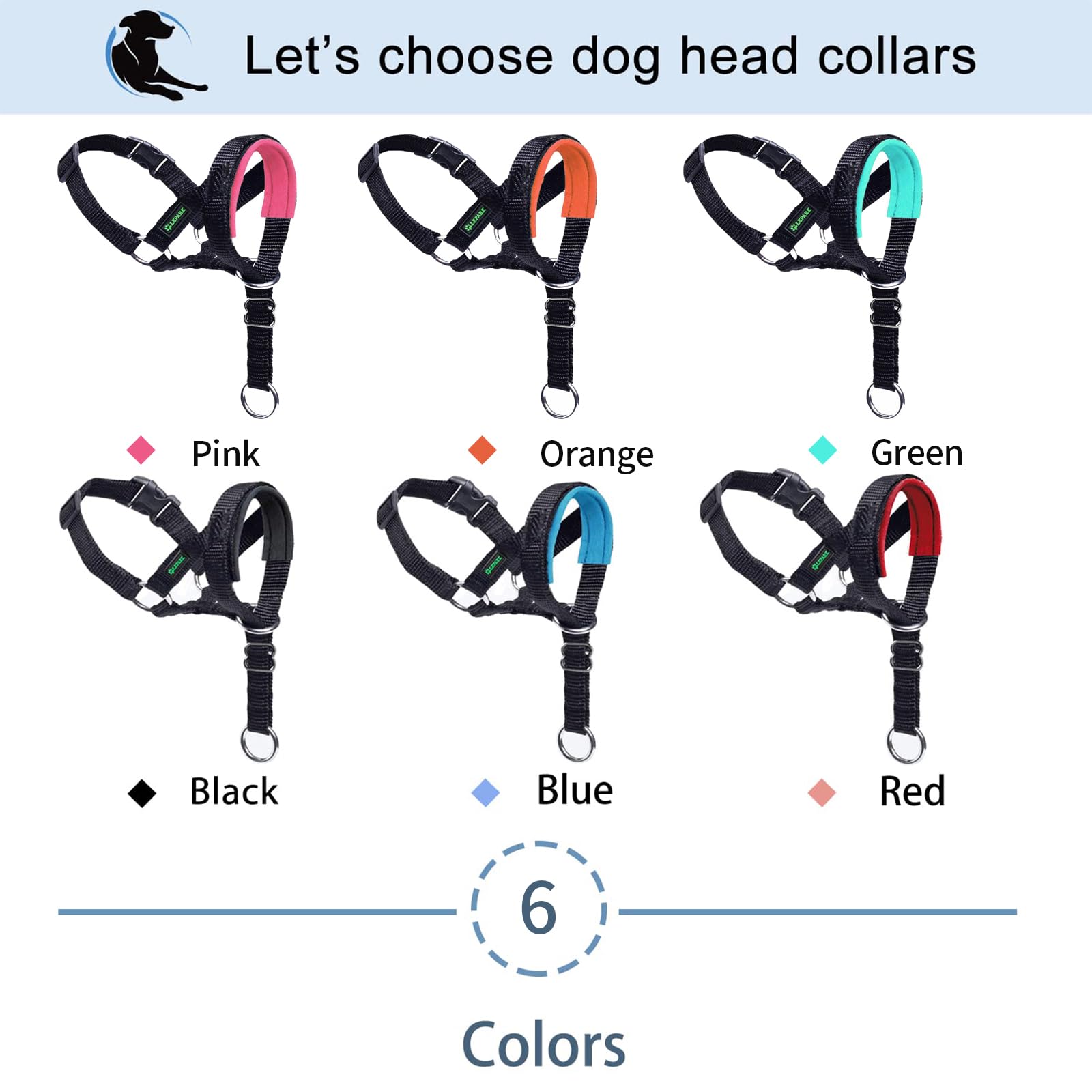 ILEPARK Collare per Cane Cone Cinturino di Sicurezza, Cavezza da Testa per Cane, Regolabile e Facilmente controllabile (L, Blu)