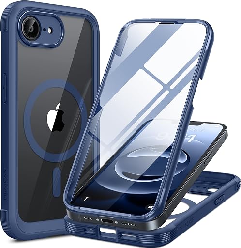 Miracase for iPhone 17e Case & iPhone 16e Case, Full-Body Phone with Built-in Glass Screen Protector, [Magnetic with MagSafe] Military Drop Proof 17 E/ 16 E Cover Bumper 6.1 inch, Blue