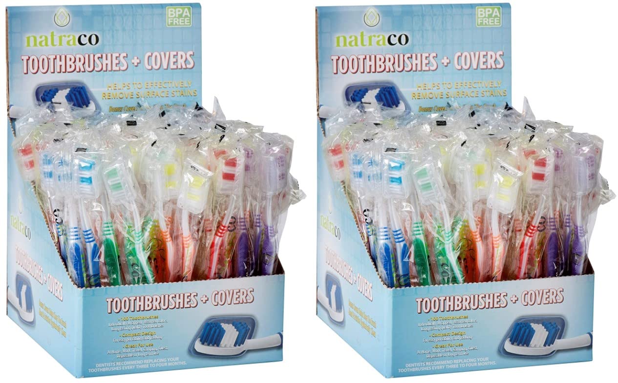 Bulk Toothbrush Pack with Covers | Premium Quality Individually Wrapped Colorful Tooth Brushes are Perfect for Travel, Giveaways, Care Packages, Hotels | Standard Medium Soft Bristles | 200 Count