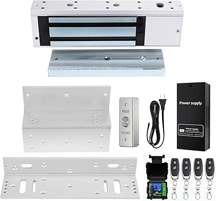 Door Access Control System 1200lbs Magnetic Lock Kit with ZL Bracket 4 Remote Controls Stainless Steel Exit Button