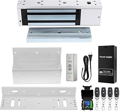 Door Access Control System 1200lbs Magnetic Lock Kit with ZL Bracket 4 Remote Controls Stainless Steel Exit Button