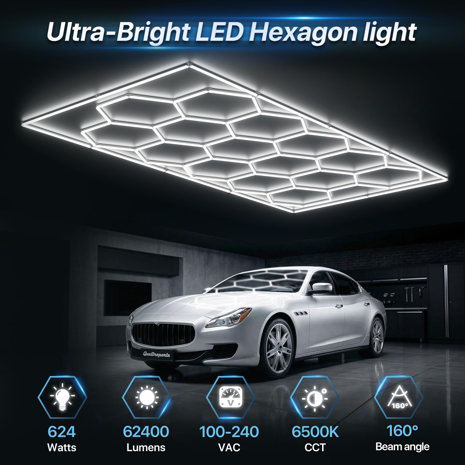 HYPERLITE Gen 2 Hexagon Garage Light, Upgraded 3 Level Dimmable