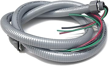 Sealproof Power Whip Assembly, 3/4-Inch x 6 Ft Nonmetallic Liquid Tight Flexible Electrical Conduit and 8 Gauge Wire Single Phase Preassembled A/C Hook-up Whip Kit, 3/4" Dia