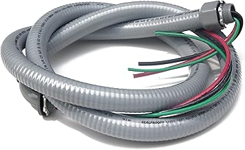 Sealproof Power Whip Assembly, 3/4-Inch x 6 Ft Nonmetallic Liquid Tight Flexible Electrical Conduit and 8 Gauge Wire Single Phase Preassembled A/C Hook-up Whip Kit, 3/4" Dia