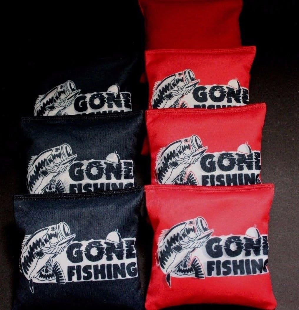 BackYardGamesUSA Gone Fishing Black Red Set of 8 Regulation Cornhole Bean Bags B245