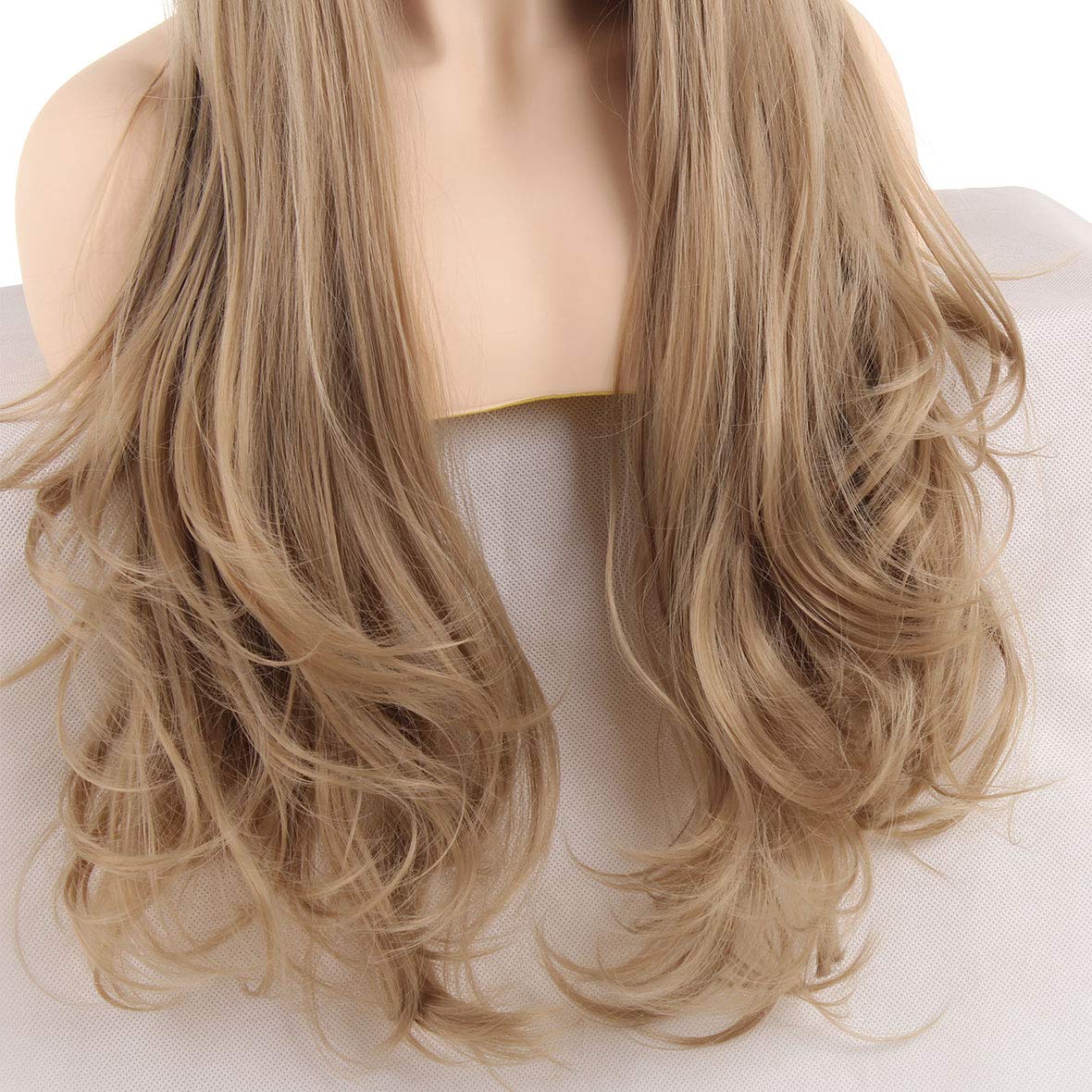 Leeven Lace Front Wig 24" Long Natural Wavy Light Brown Synthetic Lace Wig for Women 27# Glueless Free Part Replacement Swiss Lace Wigs
