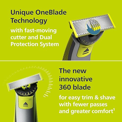Vista 31 de Philips Norelco OneBlade 360 con conectividad híbrida facial + cuerpo, recortadora eléctrica de barba, afeitadora y peluquería corporal