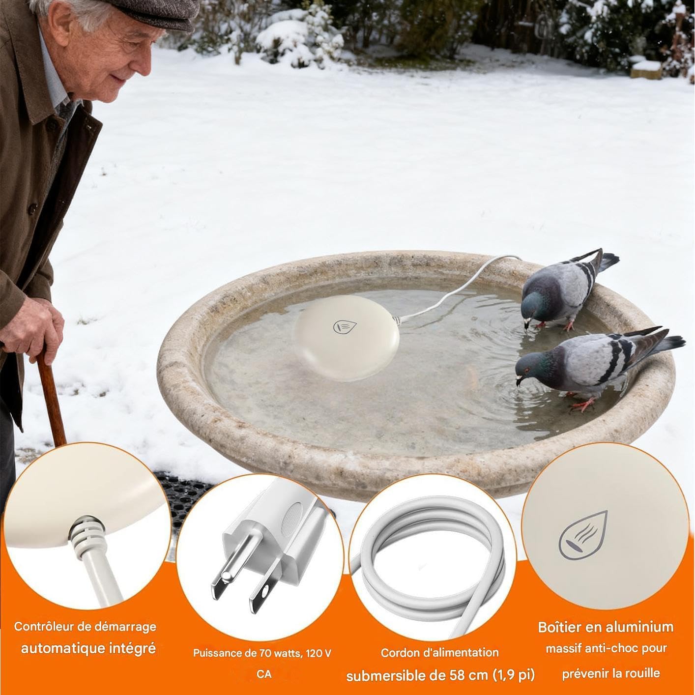 Générique Chauffe-Eau pour Bain d'oiseaux,Chauffage pour Bassin À Oiseaux,Dégivreur Intelligent pour Étang | pour Étang Fontaine Jardin Pelouse Patio Arrière-Cour Poulailler Bétail