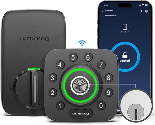 ULTRALOQ U-Bolt Pro - Cerradura inteligente WiFi con sensor de puerta, cerradura de puerta de entrada 8 en 1 sin llave con identificación de huellas