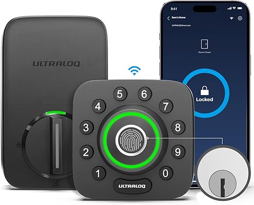 ULTRALOQ Smart Lock U-Bolt Pro, 7-in-1 Fingerprint Keyless Entry Door Lock with App Control, Anti-peep Keypad, Auto Lock, Smart Deadbolt Front Door, IP65 Waterproof, Easy Installation, 1 Year Battery