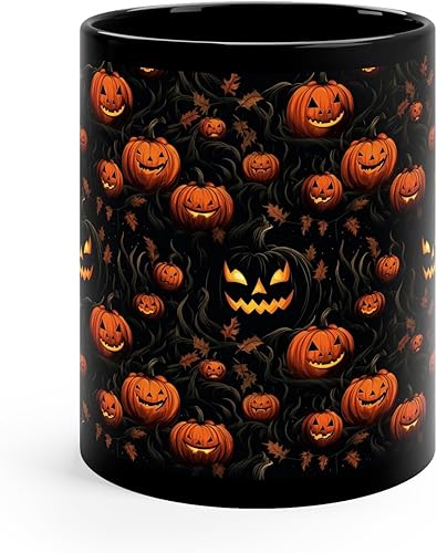 Miniatura 2 de Yoon's PICK Taza de cerámica negra de 11 onzas, diseño exclusivo para otoño, Acción de Gracias, Halloween, espeluznante taza de café de vacaciones