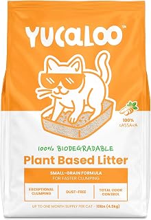 Natural Cat Litter 100% Cassava - Yucaloo Small Grains - Unscented, Ultra Fast Clumping & Exceptional Odor Control, Virtually No Dust, Biodegradable & Soft on Paws,10 lbs