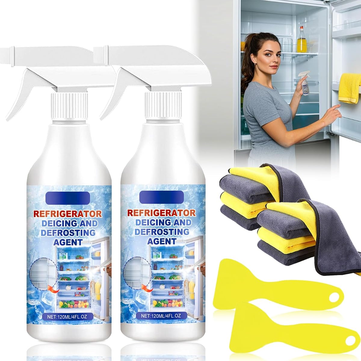 Spray do rozmrażania w zamrażarce, spray do rozmrażania, do lodówki, zamrażarki, wydajny środek do odladzania i rozmrażania, 120 ml (2)