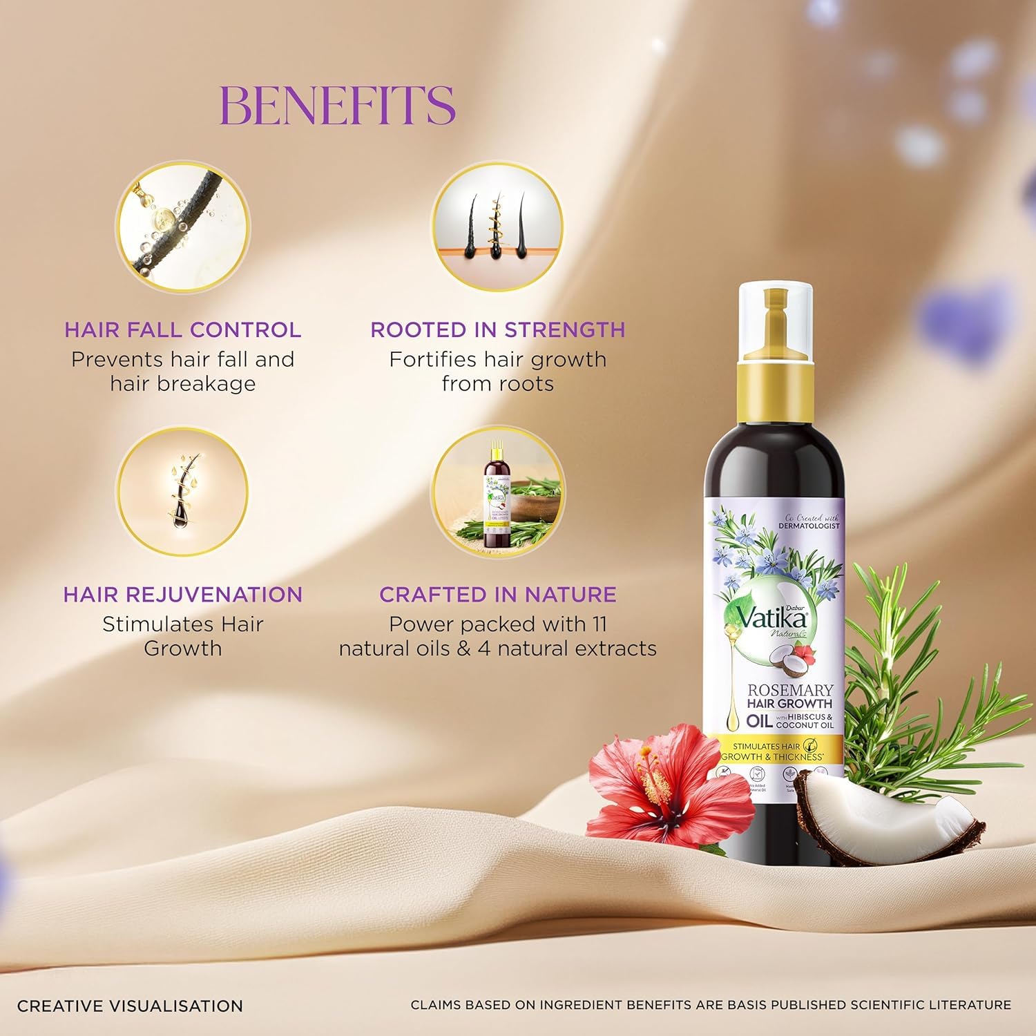 DABUR Vatika Rosemary Hair Growth Oil With Hibiscus & Coconut Oil - 100Ml | Stimulates Hair Growth And Thickness | Reduces Hair Fall | Co-Created With Dermatologist | No Mineral Oil |Animal Test Free 3