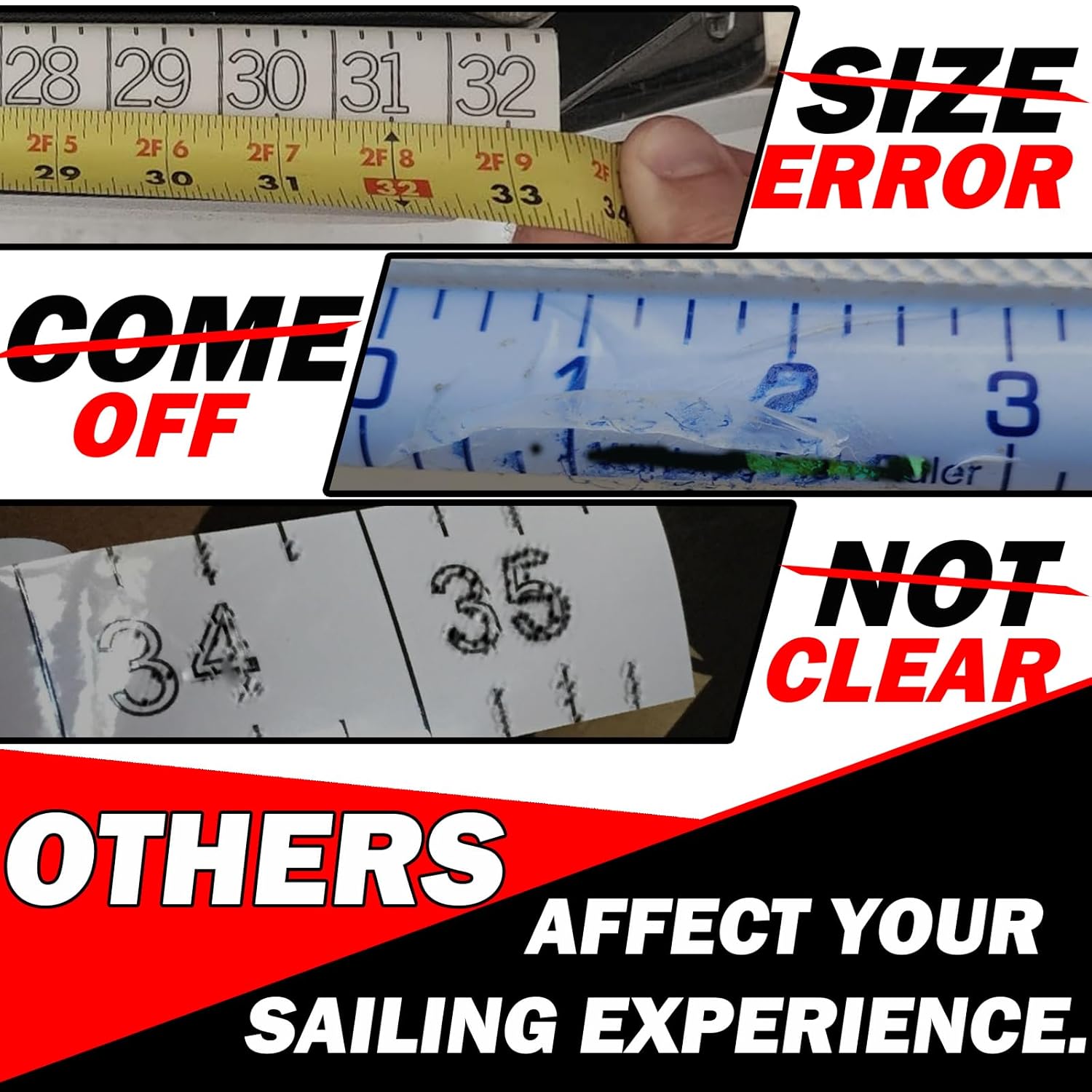 38" Boat Ruler Fish Measuring Sticker - Transparent Waterproof Decal Tape Measure - Clear Discreet Adhesive for Boat, Kayak, Net, Gaff, Table - 38 in Fish Rulers