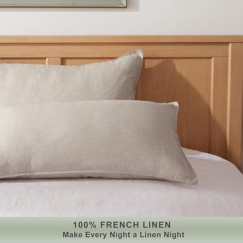 Miniatura 2 de TOSMO Juego de 2 fundas de almohada 100% lino tamaño King, fundas de almohada lavadas a la piedra, cierre de sobre, fundas de almohada suaves y
