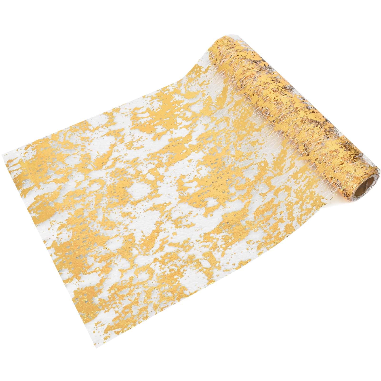 Camino de Mesa Dorado 28 cm x 5 m Camino de Mesa con Lámina Dorada Decoración de Mesa para Decoración de Boda, Decoración de Mesa, Bautizo, Festival, Cumpleaño