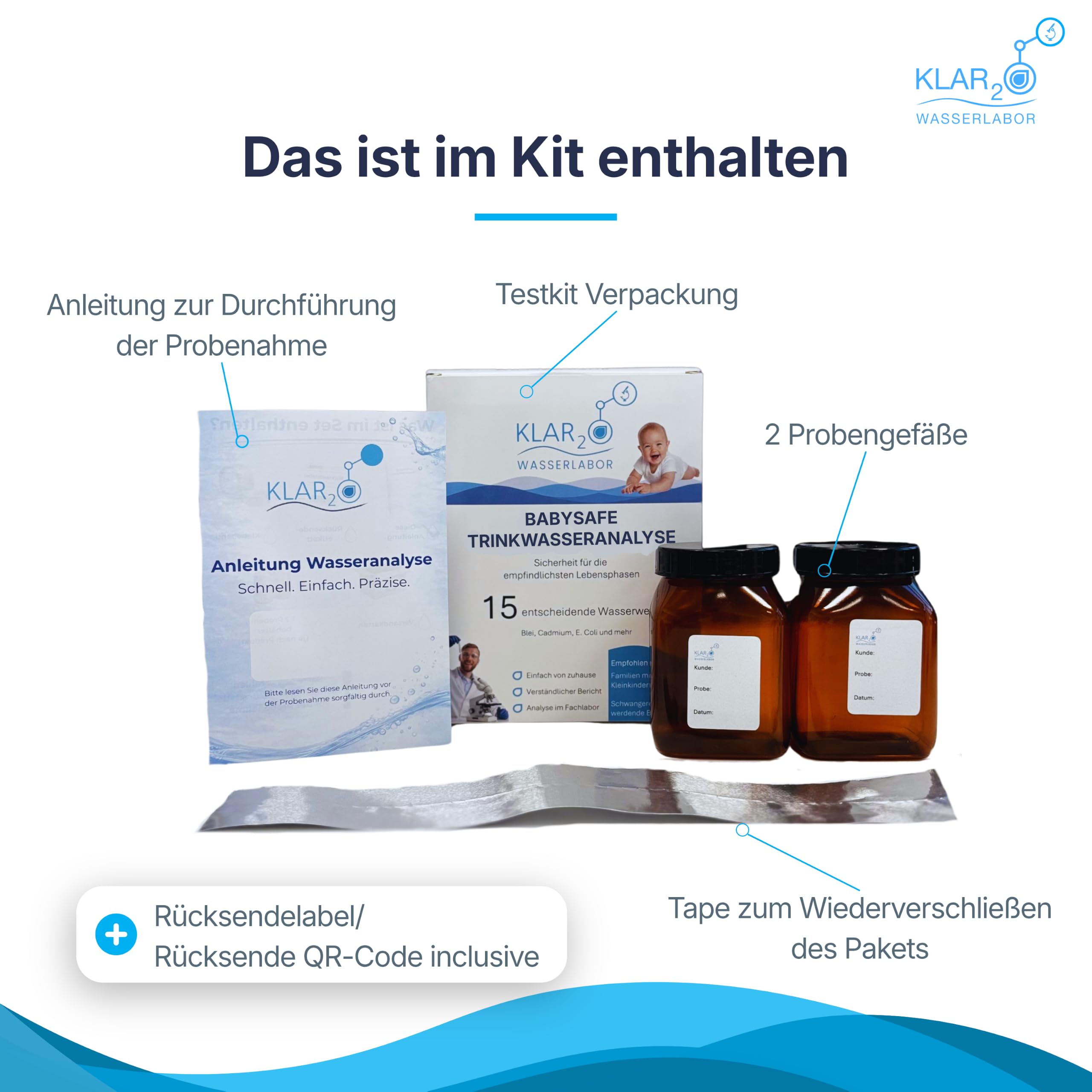 BabySafe Trinkwasseranalyse für Babynahrung – Labor-Wassertest mit 15 Prüfwerten inkl. E. coli, Blei, Cadmium, Nitrat & Wasserhärte