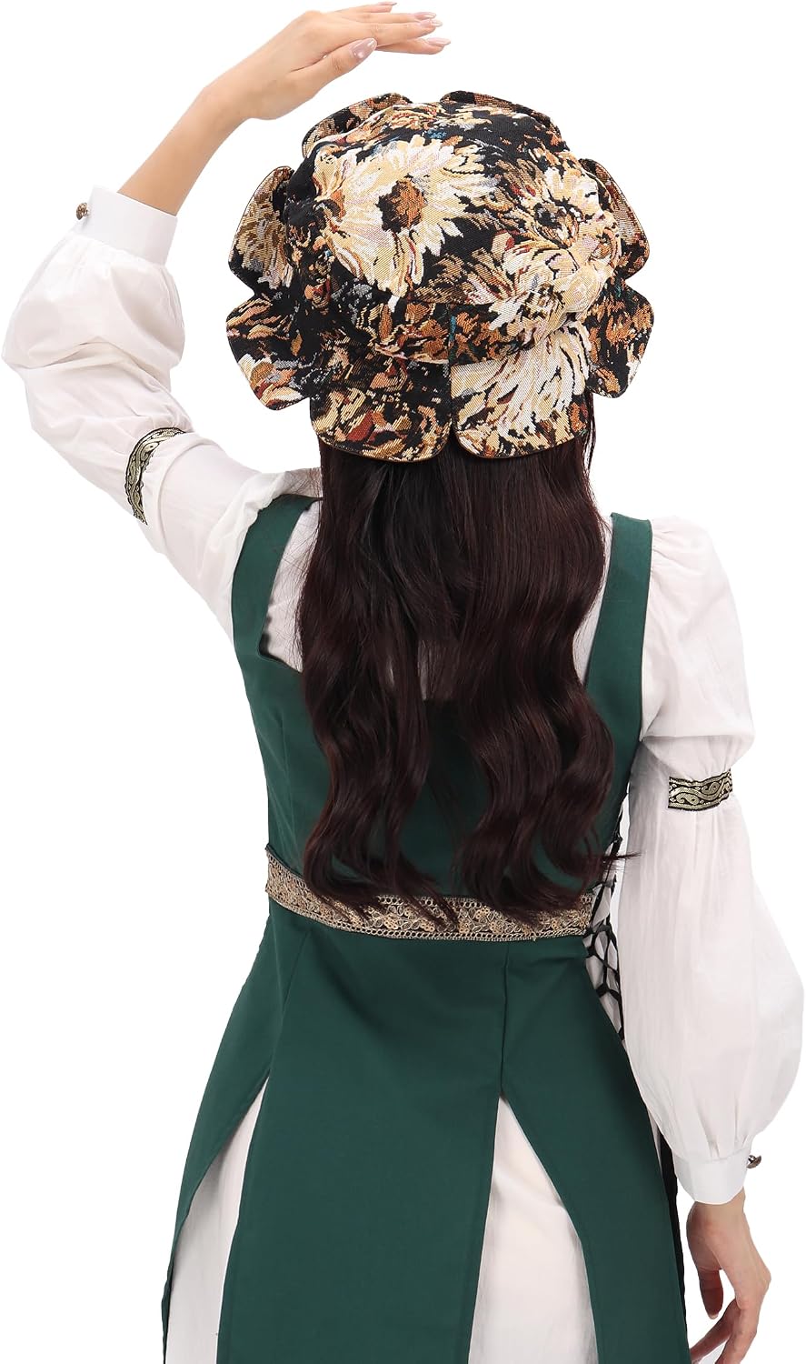 Multicolor Picnic Palace's Bard Hat with Rose Jacquard Fabric for Women Renaissance Cosplay