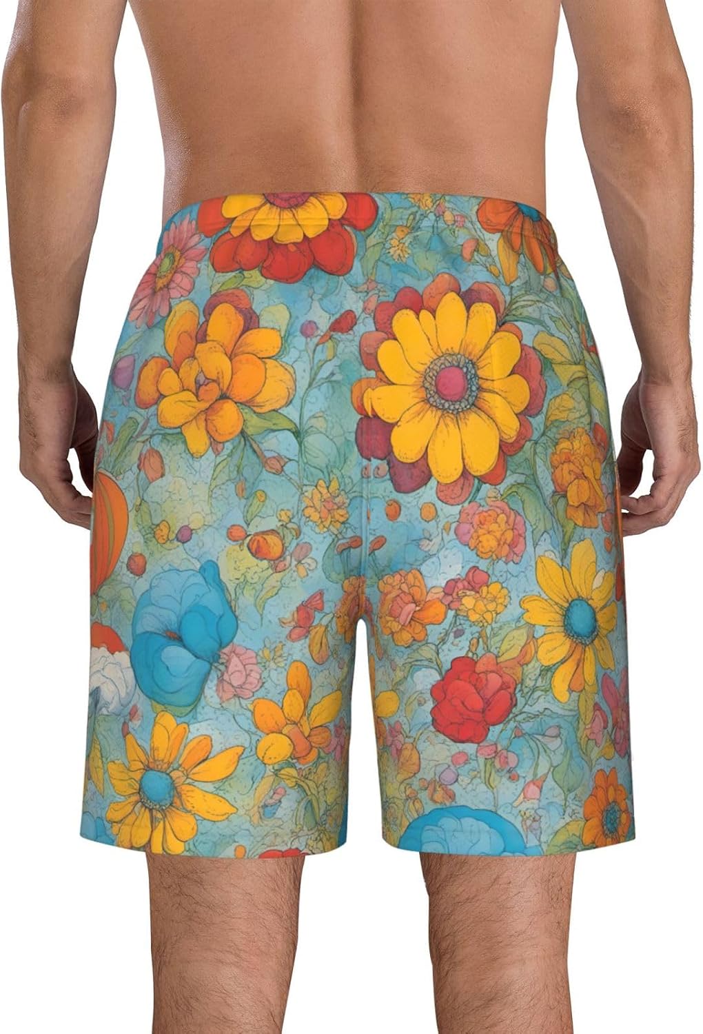 Mens Bright Color Print Beach Shorts,Casual Summer Shorts for Men,Quick Dry Polyester