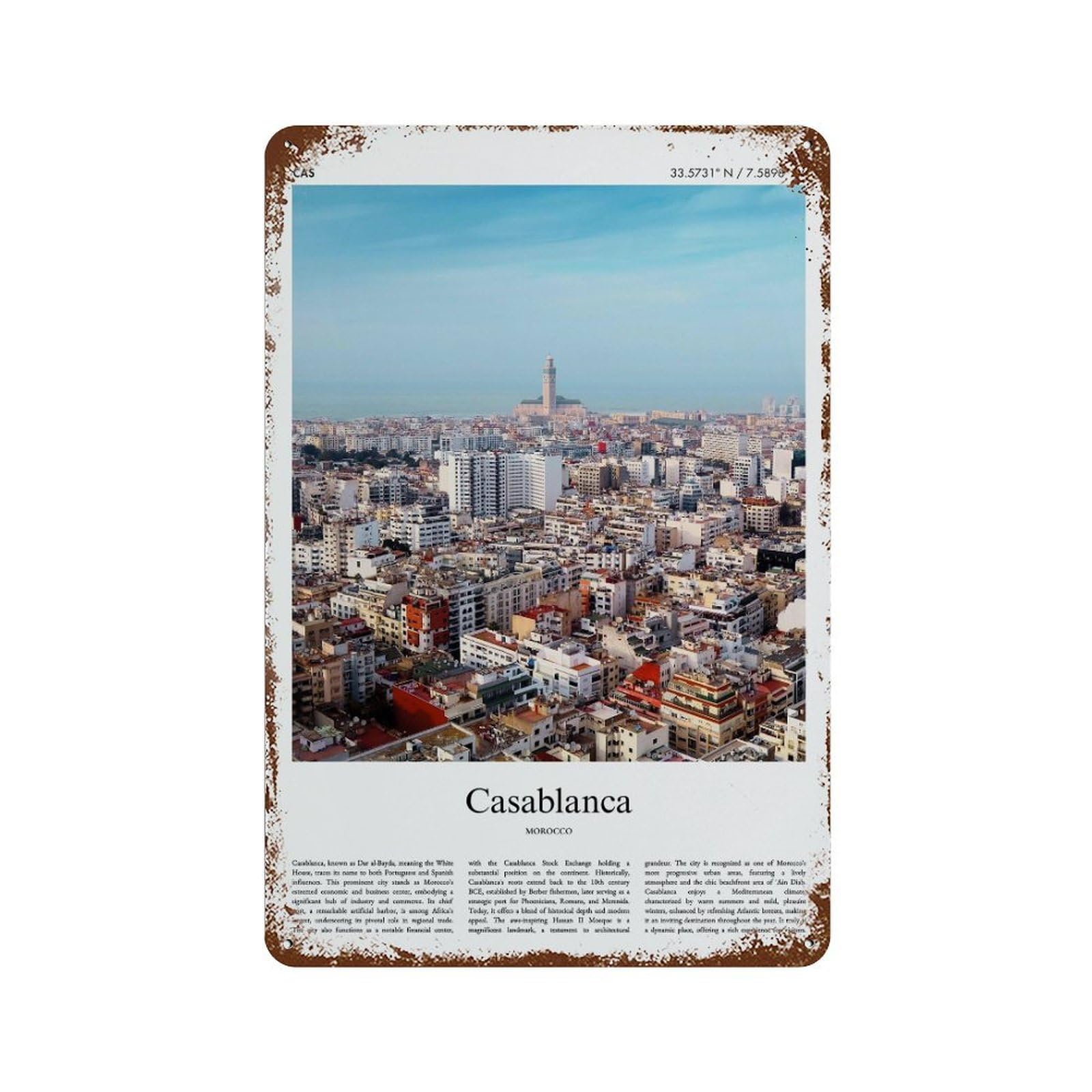 xiaoxiaoshen Casablanca Morocco City Scenery Wall Decor Art Metal Tin Poster Modern Home Decor Art Home Bar Shop Decorations Vintage Sign 30x20cm