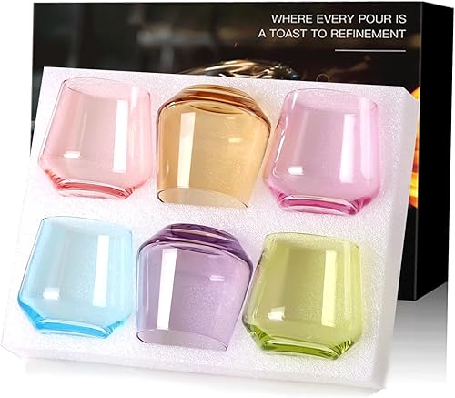 Miniatura 9 de Juego de 6 Copas de Vino Ámbar - Copas de Vino de Cristal Coloridas con Tallo Largo y Borde Fino, Copa de Vino Blanco, Juego de Copas de Vino Ámbar