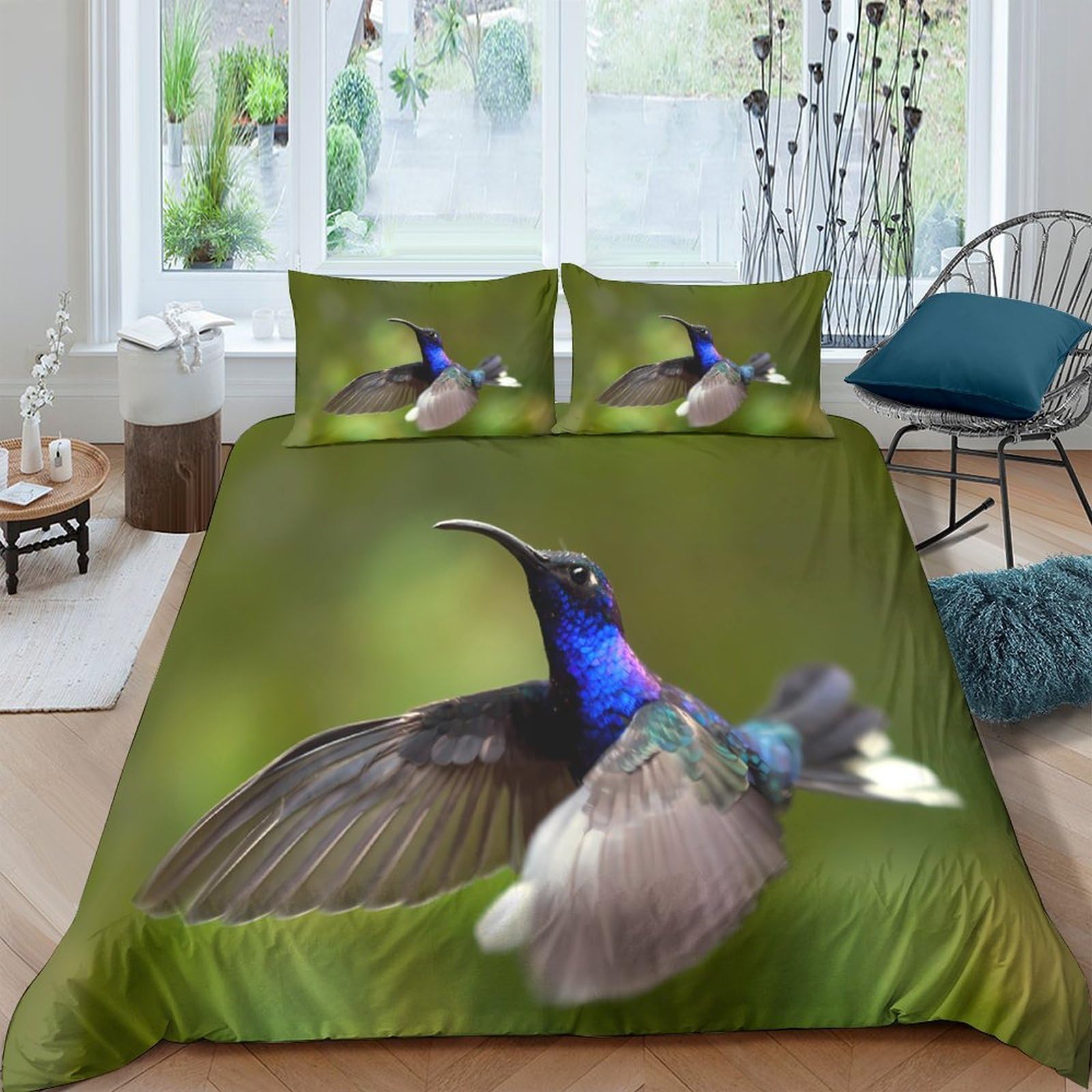 Ctjqhvkz Style-9 3D Printed Hummingbird Green Fitted Sheet Microfiber Soft Breathable Bird Bed Cover For Bedroom Guest Room Decor Single（135X200cm）