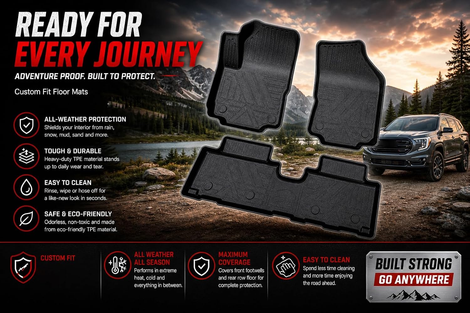Black Horse Totaliner Heavy Duty Floor Liner Compatible with 2025-2026 GMC Terrain AT4 AWD, Precisely Molded Anti-Skid All-Weather Floor Liner Set, Black-FMGTE24-1