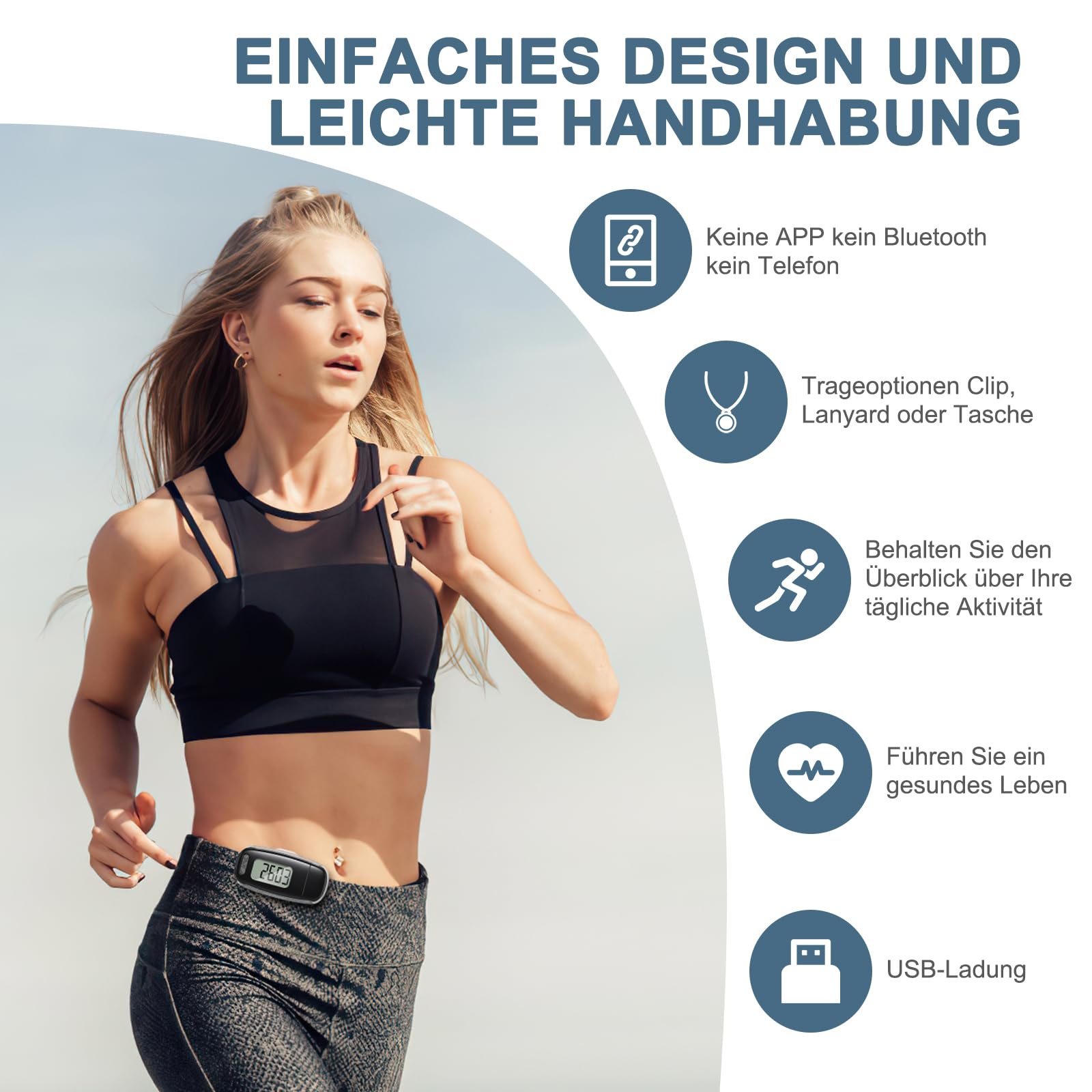 Podomètre 3D, Rechargeable par USB, podomètre pour la Marche, Grand écran, podomètre Simple sans Application, podomètre précis, Suivi des Pas