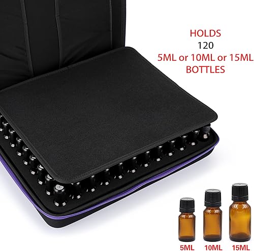 Miniatura 3 de Hipiwe Estuche de transporte para 120 botellas de aceite esencial de EVA, carcasa rígida, organizador de aceites esenciales, bolsa de viaje con