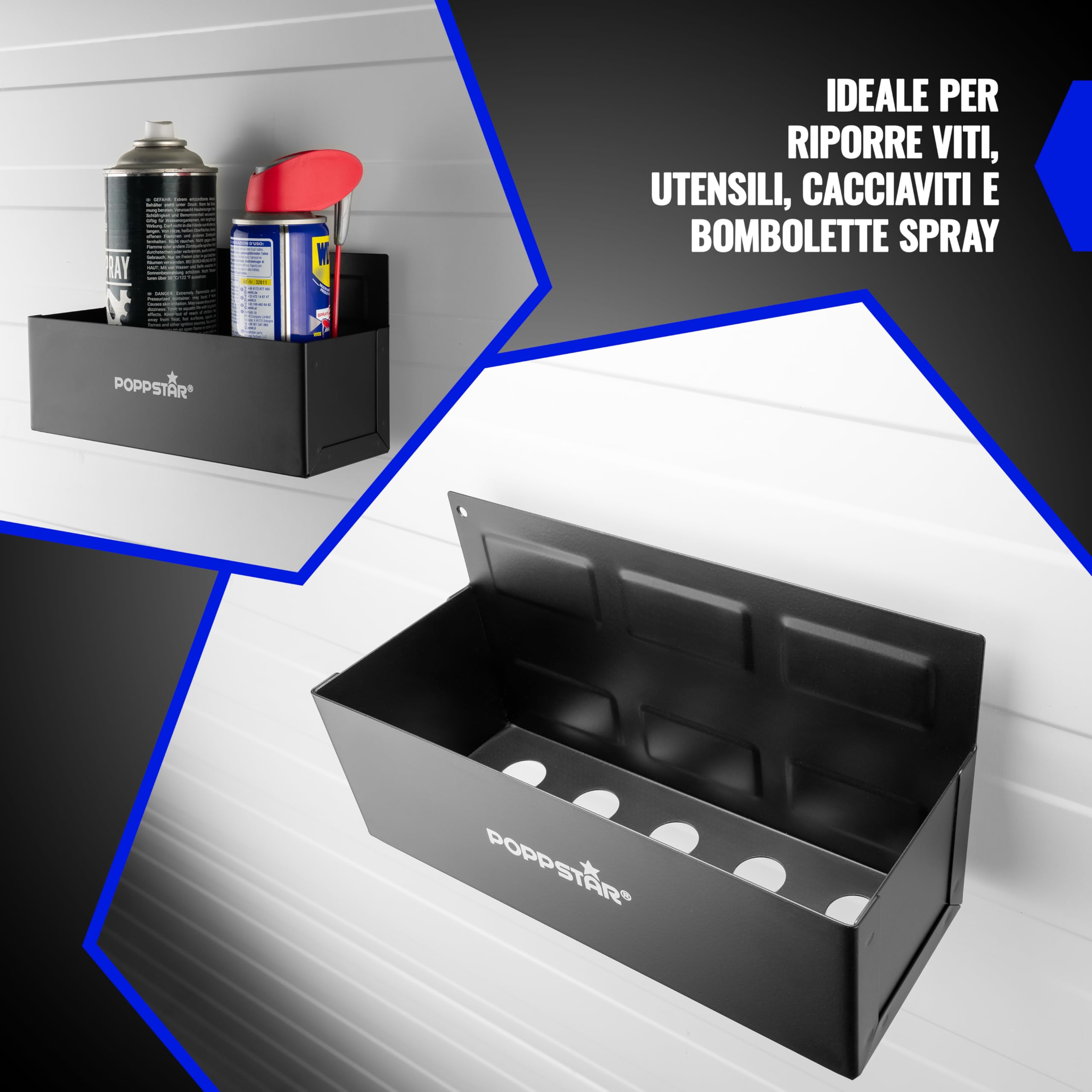 POPPSTAR Porta bombolette spray magnetico, lunghezza 210mm x altezza 70mm x larghezza 75mm, materiale: acciaio, colore: nero