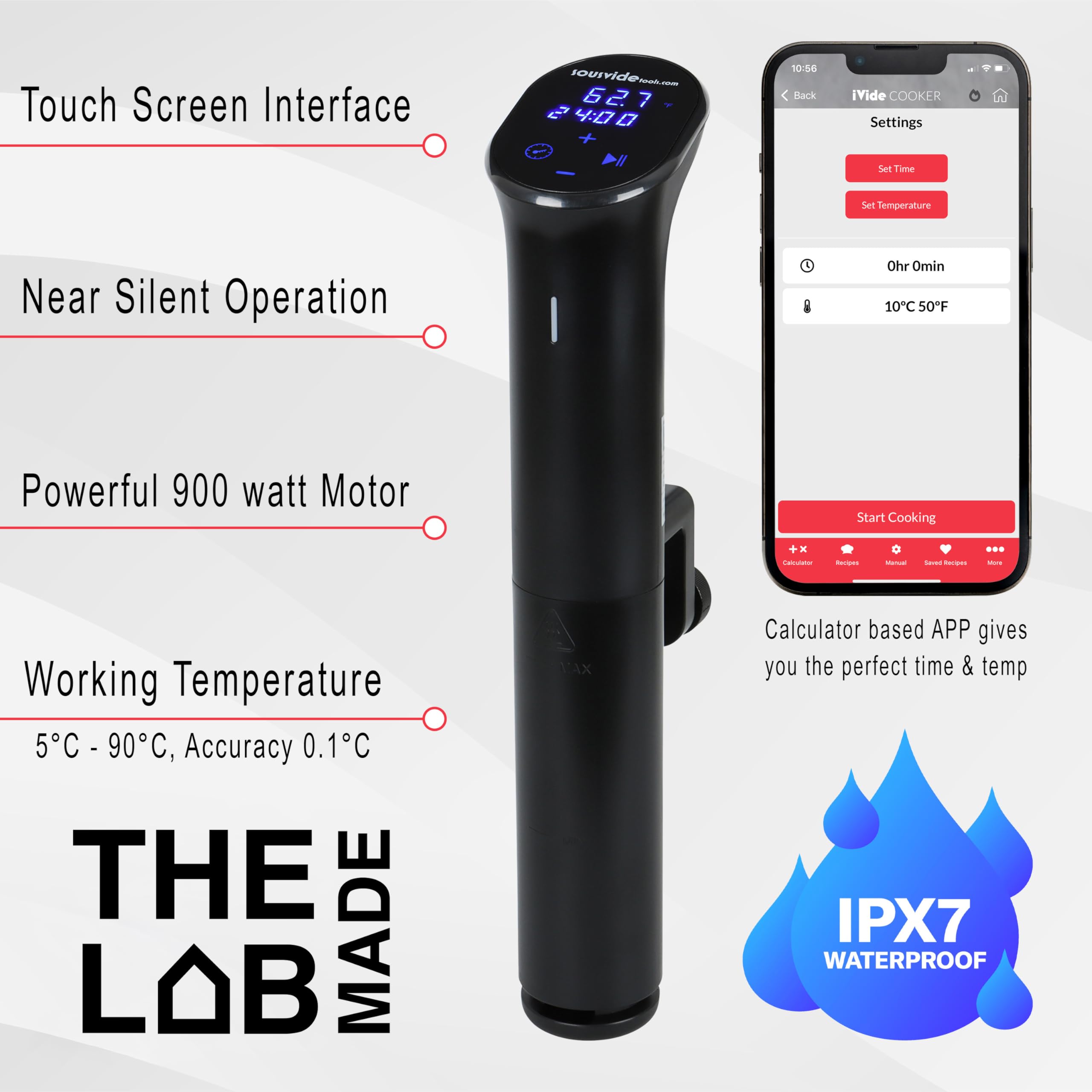 iVide 2.0 WiFi Sous Vide Immersion Circulator 1200W | Sous Vide Machine with ±0.1°C Precision Temperature Control – 600+ Guided Recipes – 42dB Quiet Operation – 30L Capacity