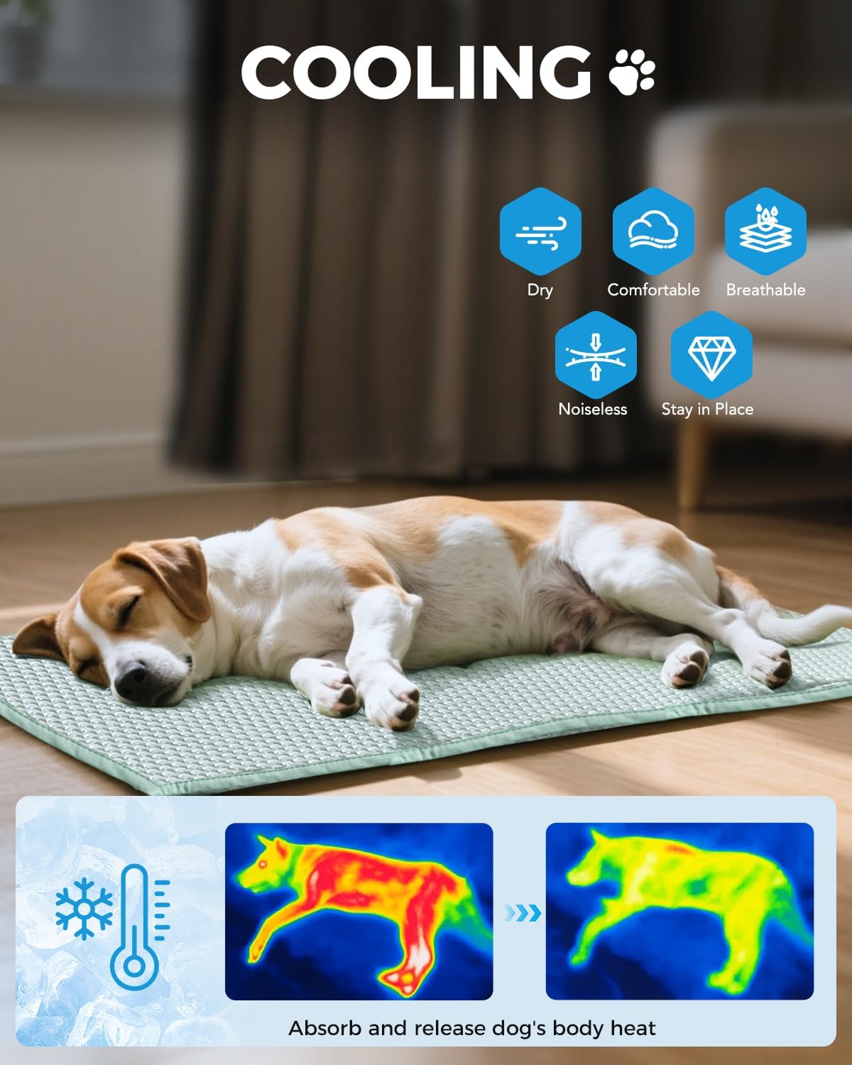 Lekereise Cooling Mat for Dogs Waterproof Pet Pad with 3D Chill Fiber, Non-Slip Soft Sofa Cover for Bed Couch Travel