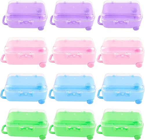 AUEAR, Paquete de 12 mini cajas de maleta, caja de plástico para dulces, caja de regalo de recepción, estuche de viaje para decoración de bodas (4