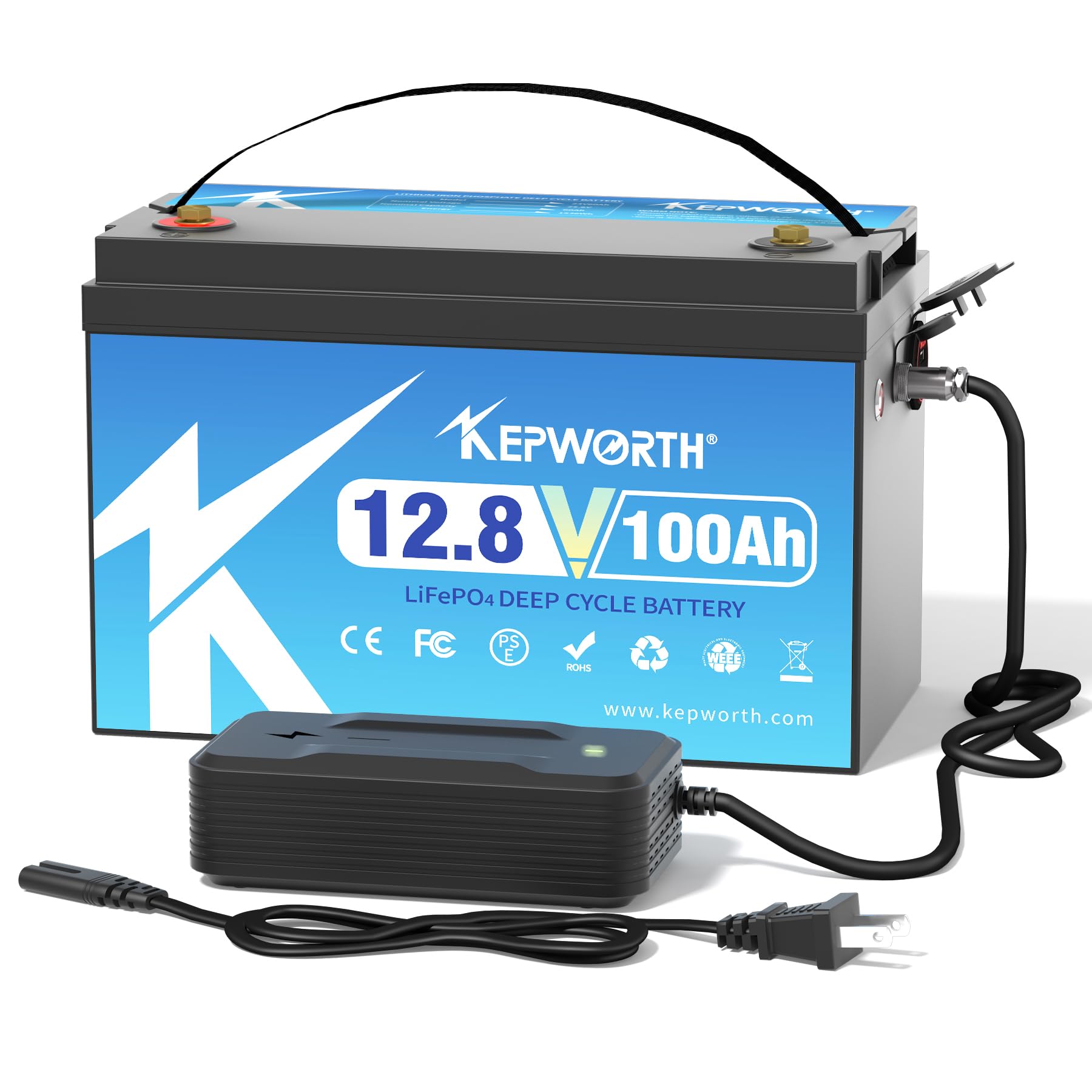 KEPWORTH 12.8V 100Ah LiFePO4 Battery Group 31, Rechargeable Lithium Batteries with 100A BMS, up to 4000+ Deep Cycles, Grade A Lithium Iron Phosphate