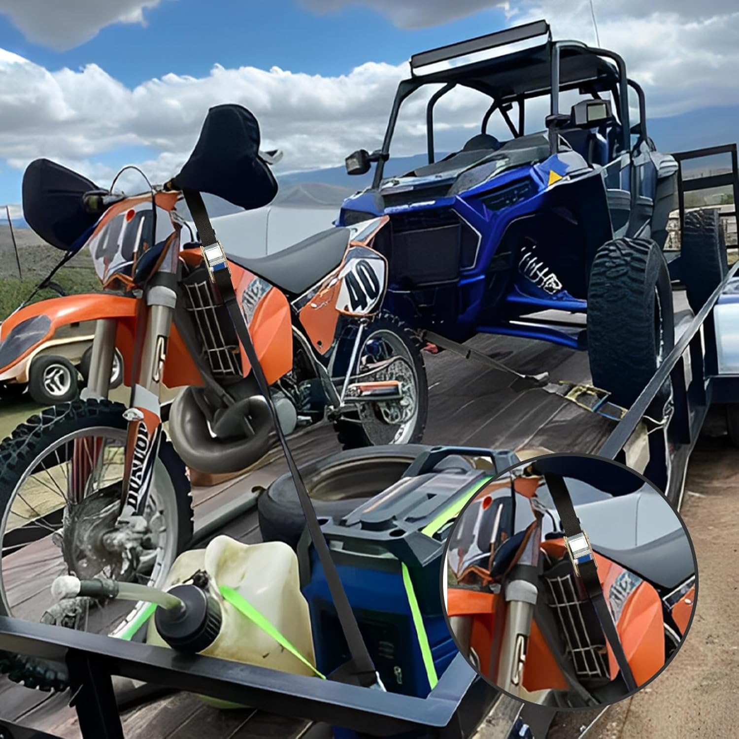 4 Pack Motorcycle Tie Down Straps 1" x 6.6' 1,823lb Break Strength Cam Buckle Tie Down Straps Heavy Duty Soft Loop Ratchet Straps for Dirt Bike, Motor Bike, Kayak, Car, Truck, Cargo - Image 6