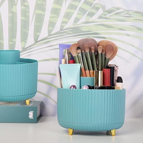 Miniatura 5 de SKYDUE Organizador de maquillaje, soporte giratorio para lápices para escritorio, organizador de escritorio de doble propósito para cosméticos y