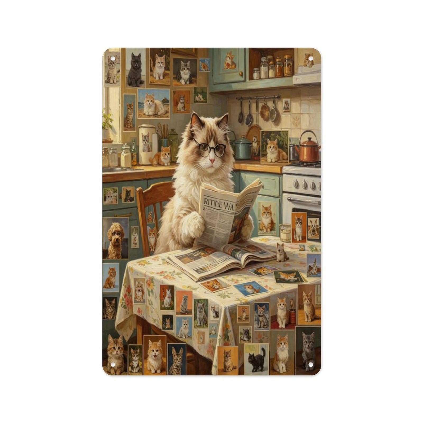 Fekiloot Style Cat And Newspaper Wall Decor Metal Signs Tin Signs Poster