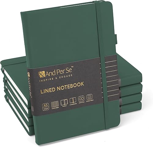 Miniatura 29 de &And Per Se - Cuaderno con rayas estrechas (5 unidades), 160 páginas, tamaño A5 de 5.7 x 8 pulgadas, diario de papel grueso, con tapa dura, para