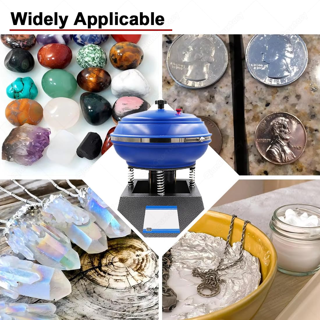 Buratto Vibrante Elettrico per Gioielli E Rocce, Lucidatrice a Tamburo Professionale con Ampiezza Regolabile, Interruttore Indipendente, per Anelli, Collane, Bracciali, Pendenti E Gemme
