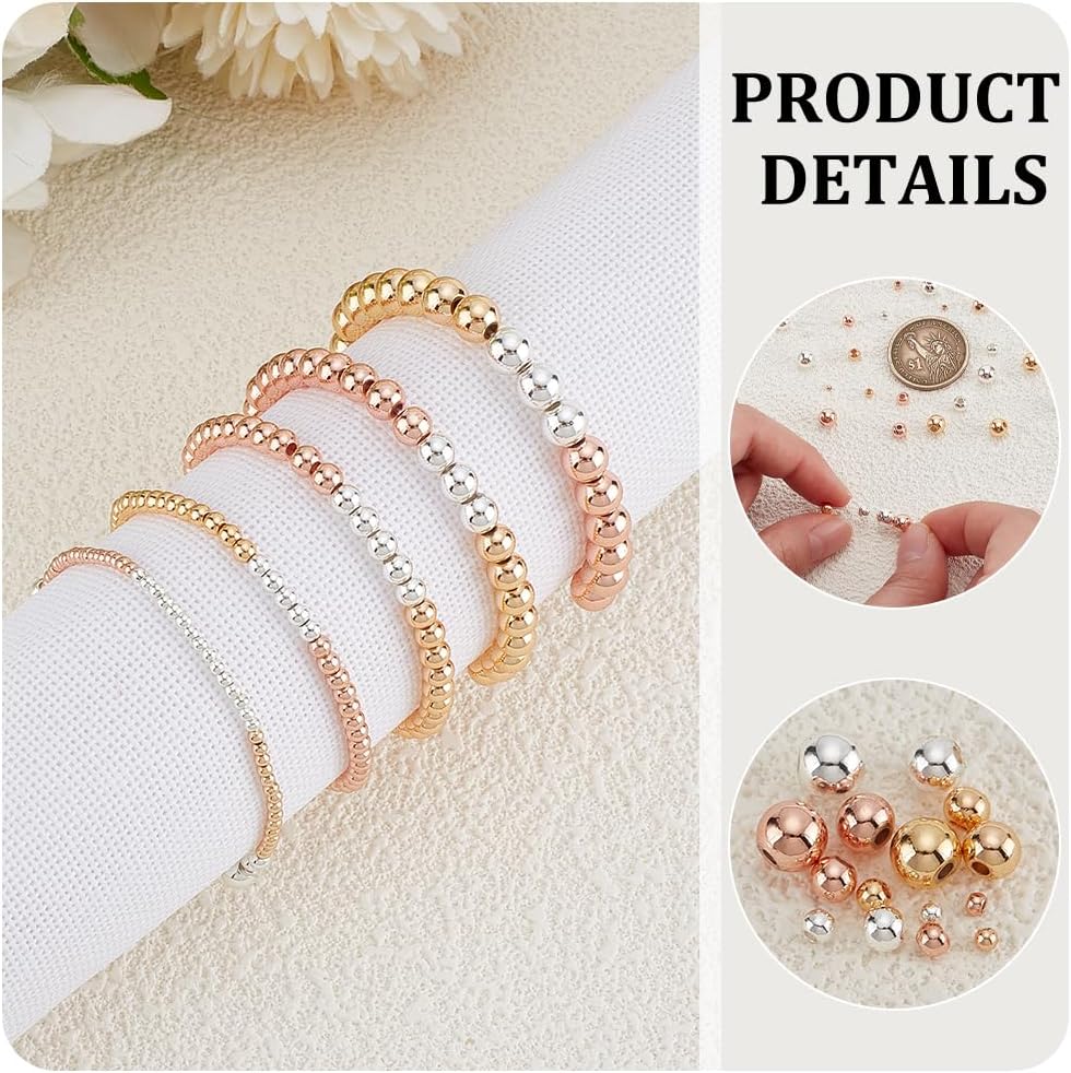PH PandaHall 300pcs 5 Sizes Smooth Round Beads 3 Colors Round Spacer Beads Brass Loose Spacers Long-Lasting Plated Brass Beads for Hawaii Layered Bracelet Necklace Jewelry Making, 2/3/4/5/6mm - Image 3