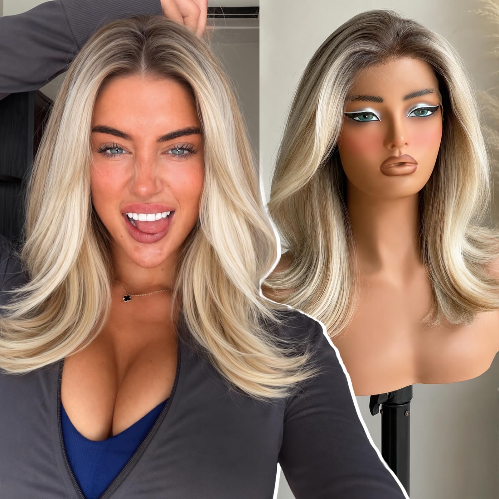 KOME Ombre Blonde Highlight Bob 13×6 Synthetic Lace Front Wig 14IN