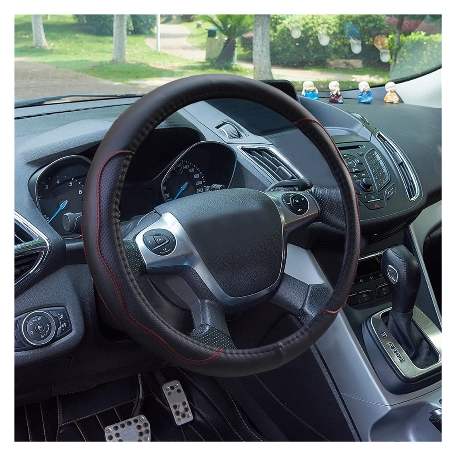 Cubre Volante Coche 1pcs PU Leather Car Steering Wheel Cover Grip For 15"/37-38CM Most Cars Black&Red Skid-Proof Cover Accessories Volante Coche Protección
