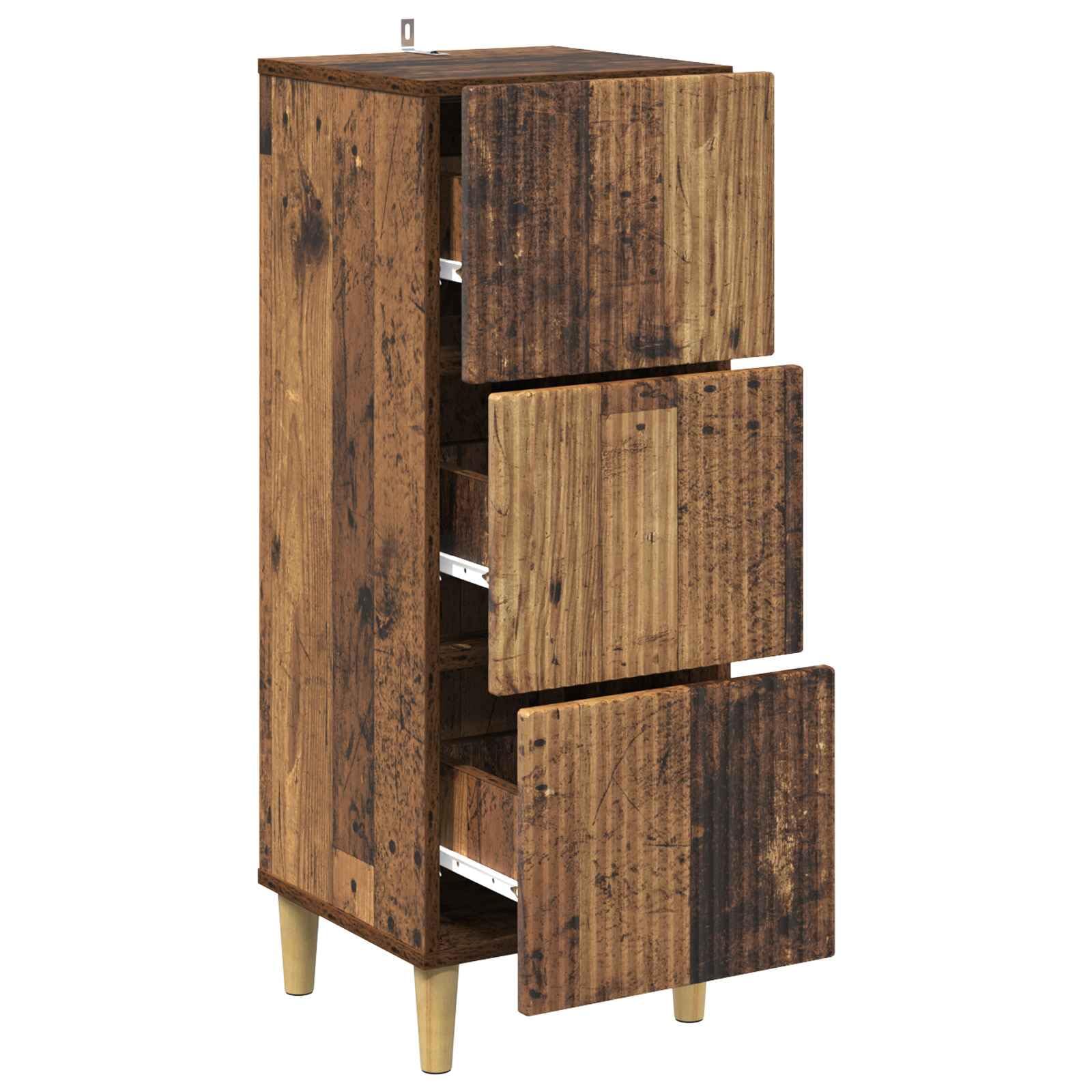 Cassettiera in legno anticato, 33 x 34,5 x 90 cm, con 3 cassetti, per casa, ufficio, garage, armadio multiuso con spazio e design robusto