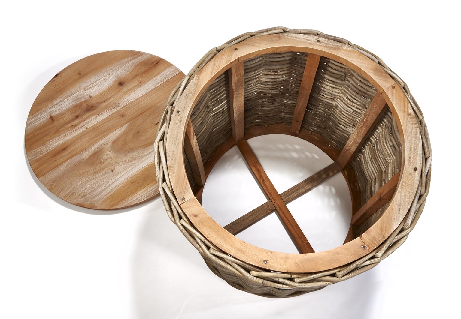 Kobolo Beistelltisch Marta runder Rattan Tisch mit Deckel aus 50 cm Grau