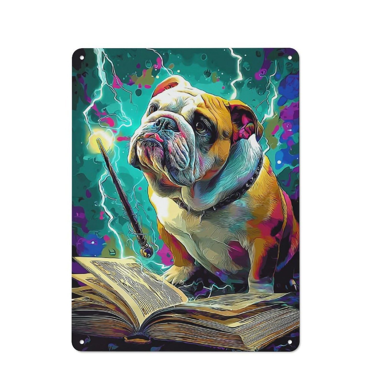 Junmoney Magical Bulldog With Wand Farmhouse Metal Sign With Design 40X30cm, Rustic Rustic Kitchen Decor For Dining Room, Cafe, Entryway Or Family Room