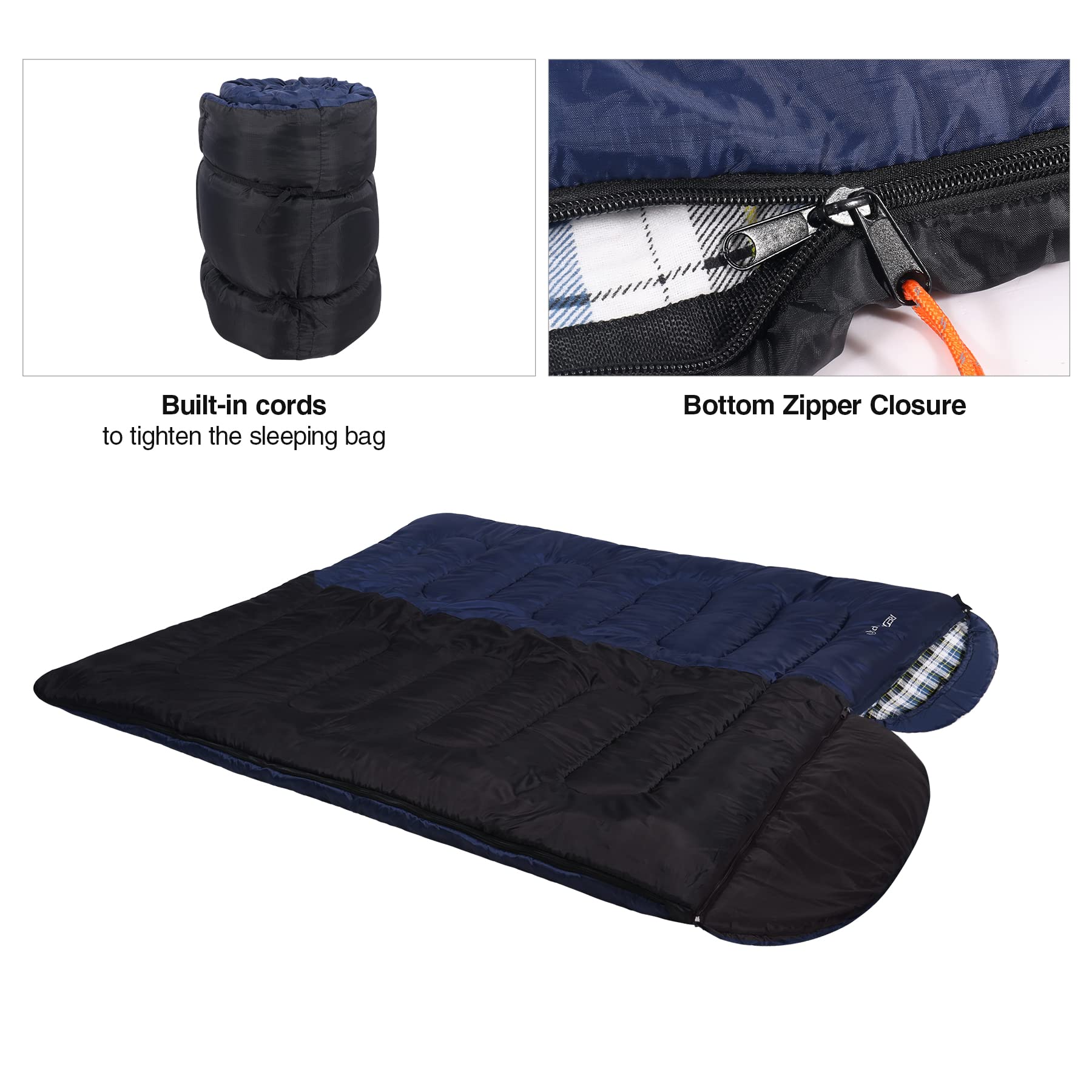 Saco De Dormir Adulto Saco Dormir Invierno Sportneer - 220x85 Cm, Capucha Desmontable, Franela, 3-4 Estaciones, Exterior Saco De Dormir Invierno - 10 Grados